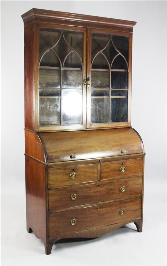 Early 19th century mahogany cylinder bureau bookcase(-)